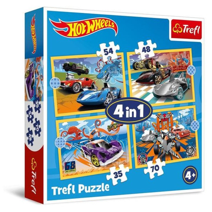 Trefl 4 az 1-ben puzzle (35,48,54,70 db-os) - Hot wheels (34627)