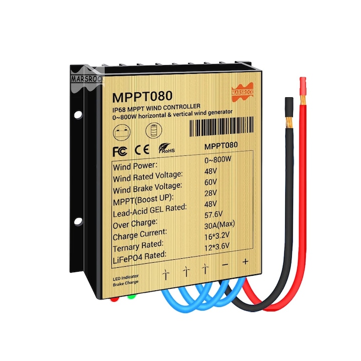 Controler MPPT 800W 30A 48V AC, IP68, rezistent la apa, 8x8x3.5cm