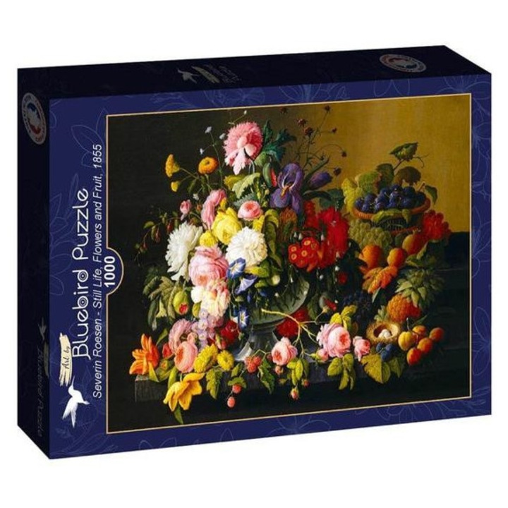 Пъзел Bluebird 1000 части Art by Severin Roesen - Натюрморт с цветя и плодове 1855 (60289)