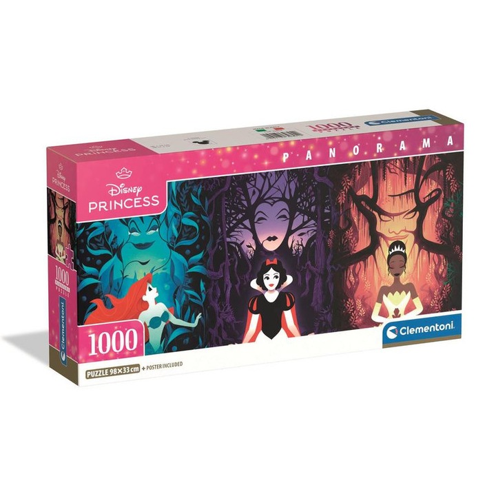 Clementoni 1000 части - Висококачествена колекция - Компактен панорамен пъзел - Колекция на Дисни - Принцеса (39894)