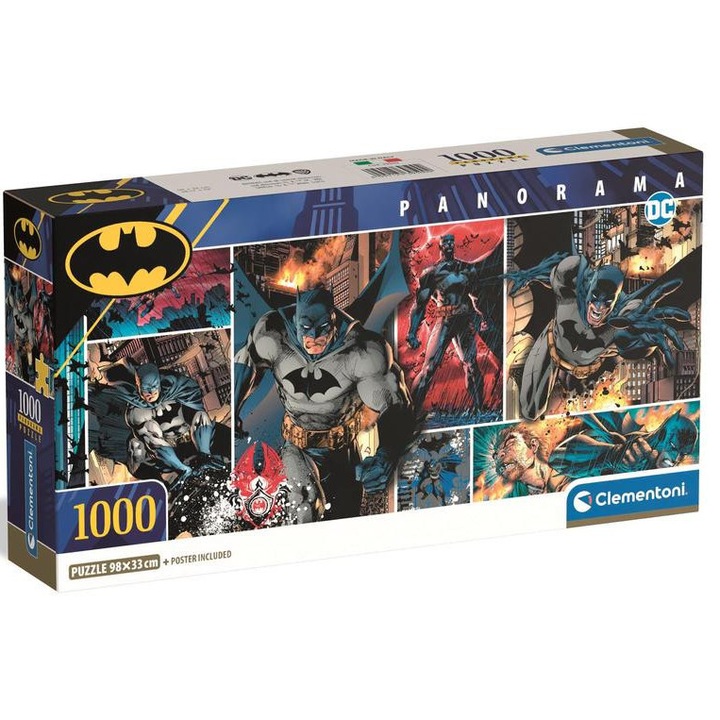Clementoni Компактен панорамен пъзел от 1000 части - Батман (39500)