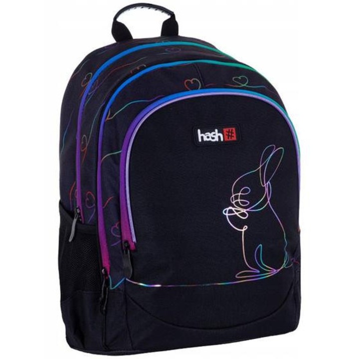 Ghiozdan scolar ergonomic Rainbow Bunny, rucsac - 3 compartimente - Hash