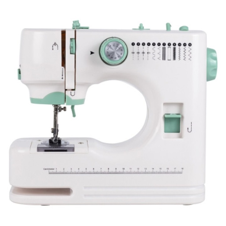 Шевна машина, DEWINNER, Автоматичен конец, С обратен бод и 12 вградени бутона за шиене, Поддръжка за шиене с двойна игла, LED осветление, Съвместима с много видове текстил, Бяла