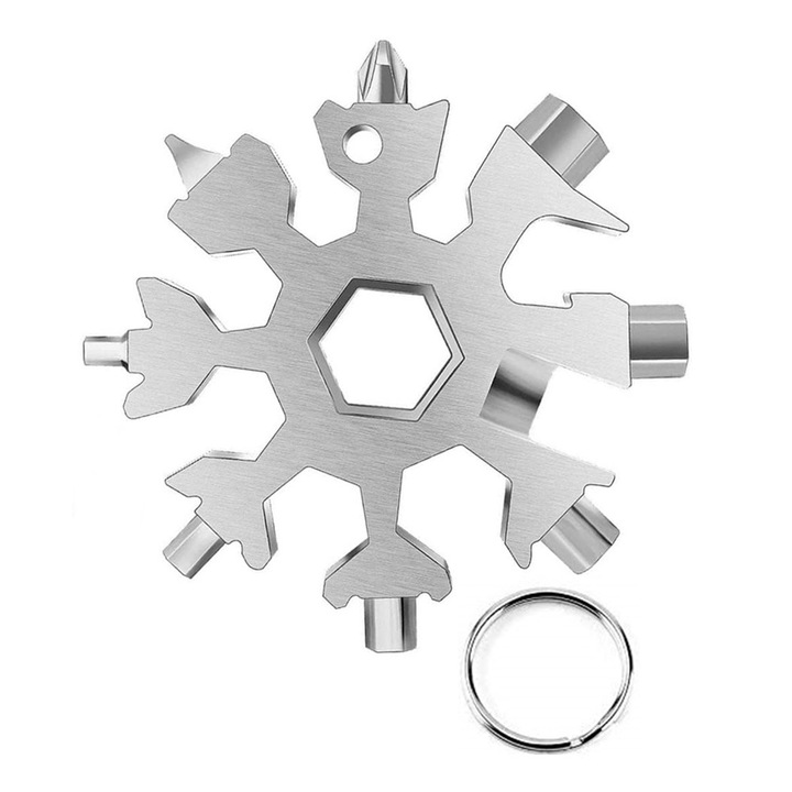 Cheie multifunctionala, tip breloc, 18 in 1, forma de fulg, metal, argintiu Vivo 18MT