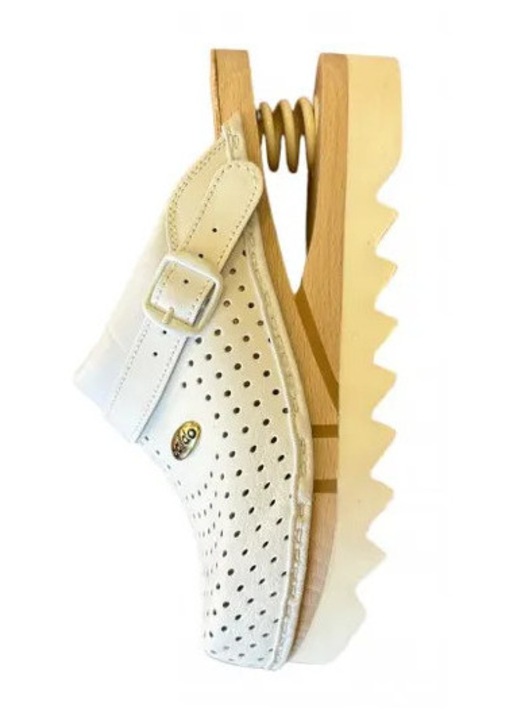 Saboti din Piele naturala perforata, Talpa din lemn de fag uscat, flexibila, cu design antiderapant, cu Arc – Air Zig White - Marimea 38