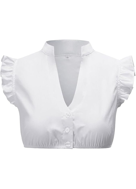 Bluza dama Dirndl Mayround, maneci scurte, decolteu in V, model traditional, alb, Alb