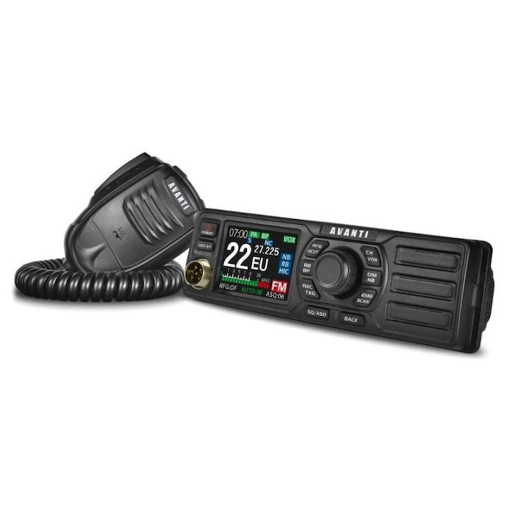 idealSTORE CB Avanti TOTALE радиостанция, 1DIN формат, 12-24V, преден високоговорител, ASQ RFGain, регулируеми филтри за шум, мощност 4W+, скрийнсейвър, 9-степенно регулируемо автоматично шумопотискане
