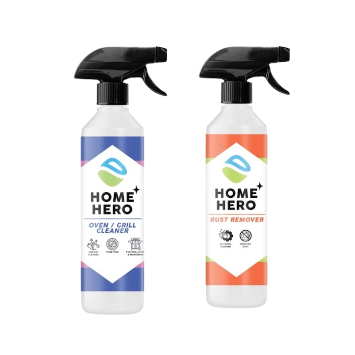 Pachet 2 Solutii Profesionale Home Hero, 500ml – Oven & Grill Cleaner pentru Curatarea Cuptoarelor si Gratarelor + Rust Remover pentru Indepartarea Ruginii si Protectie Anticoroziva