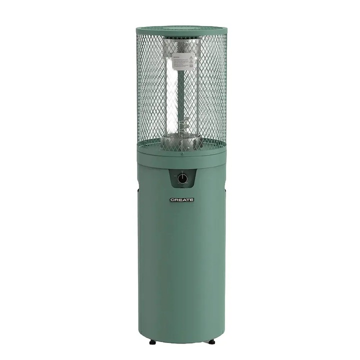 Create gáz teraszfűtő, Fire Round Heater, 8000 W, 4 m² fűtési felület, elektromos gyújtás, állítható hőmérséklet, szénacél és biztonsági üveg anyag, biztonsági rendszer, modern design, zsálya