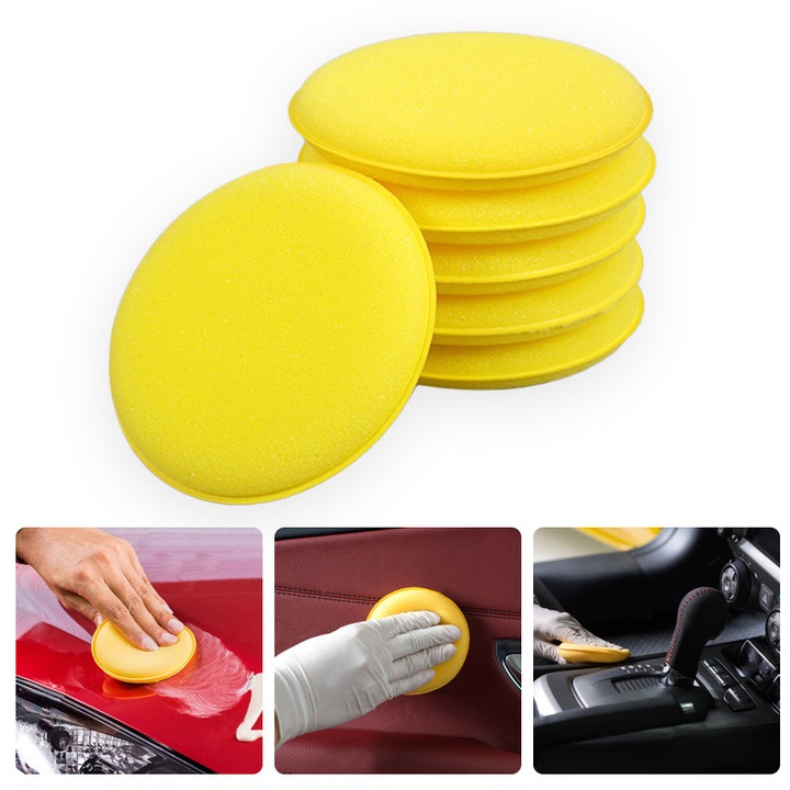 Set 6 aplicatoare din spuma pentru ceara auto, MagLife, galben