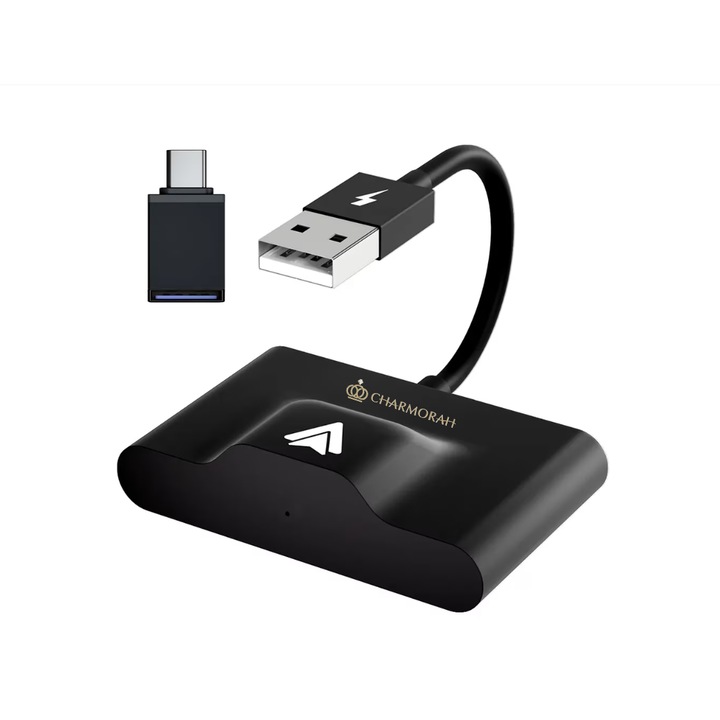 Charmorah vezeték nélküli adapter, Android Auto kompatibilis, autókhoz, fekete
