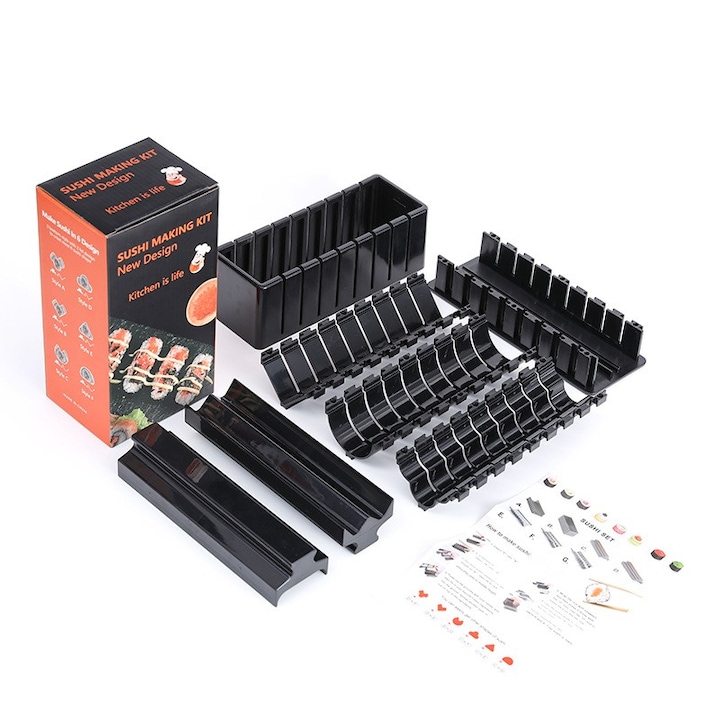 Set 7 Accesorii pentru Sushi, 3 Forme de Design, Negru