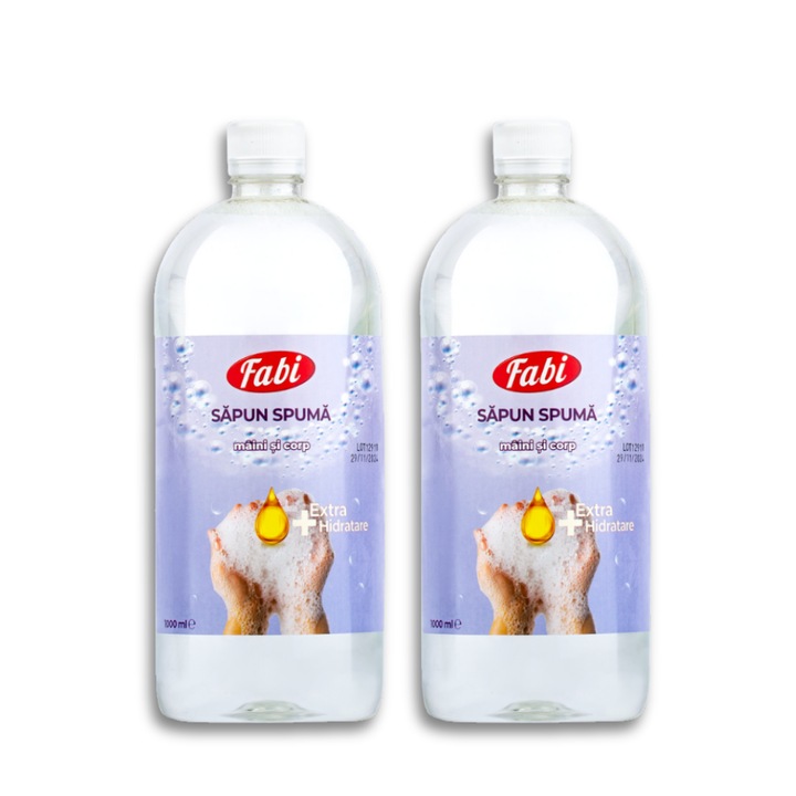 Pachet 2 x Sapun spuma, Fabi, 1 L, special conceput pentru pielea sensibila, fara parabeni