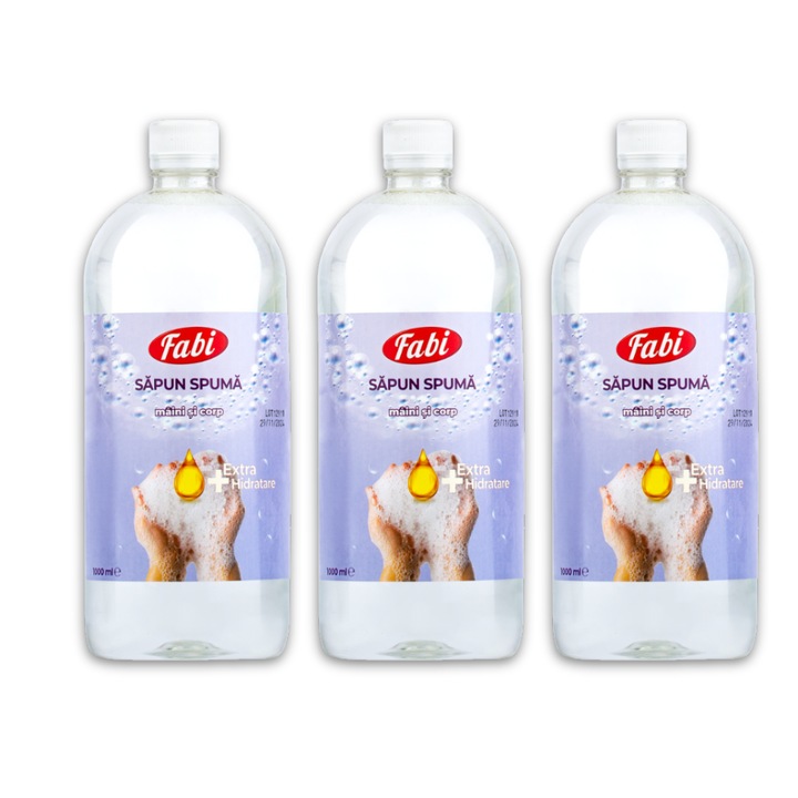 Pachet 3 x Sapun spuma, Fabi, 1L, special conceput pentru pielea sensibila, fara parabeni