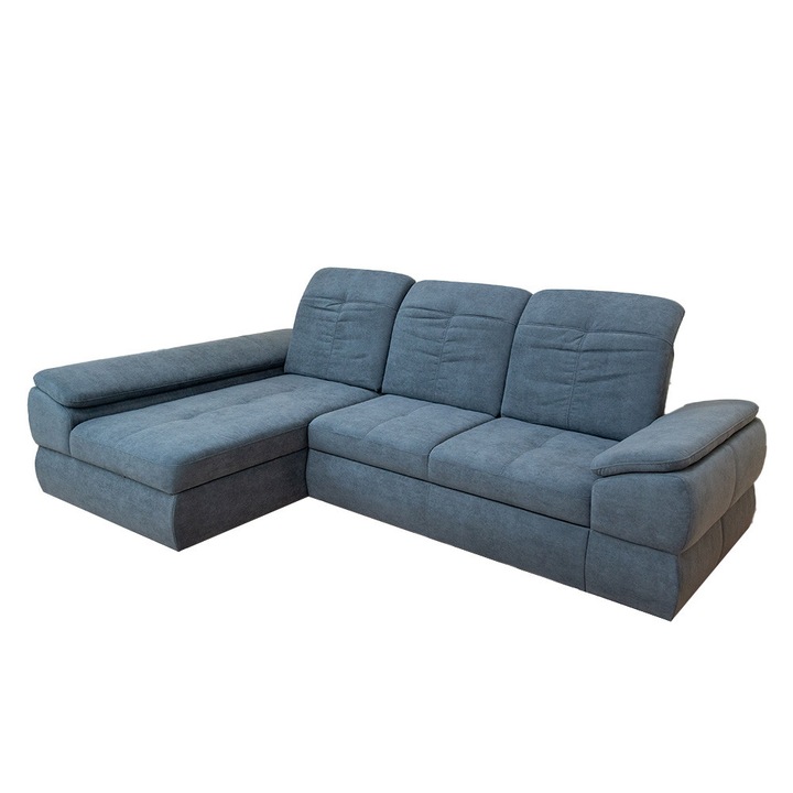 Coltar Extensibil Denver 2 Vega 35 Stanga, cu spatiu depozitare, 285 x 195 x 105 cm, Albastru-gri