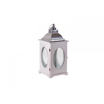 Felinar vintage, Lemn, Metal, Alb/Argintiu, 35 cm, Artfoyer Felinar vintage, Lemn, Metal, Alb/Argintiu, 35 cm, Artfoyer