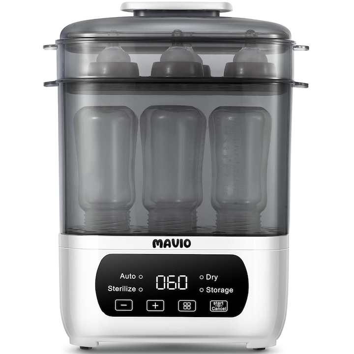 Sterilizator Electric si Uscator Mavio®, Model Elite, Capacitate 6 - 10 Biberoane, Functii: Sterilizare, Uscare Rapida, Depozitare, Auto, 600W, Control Tactil, Ceas Digital