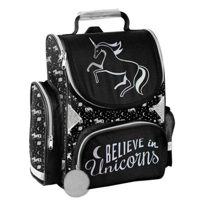 Ергономична ученическа чанта "Еднорог" - черна (PP23OL-525)