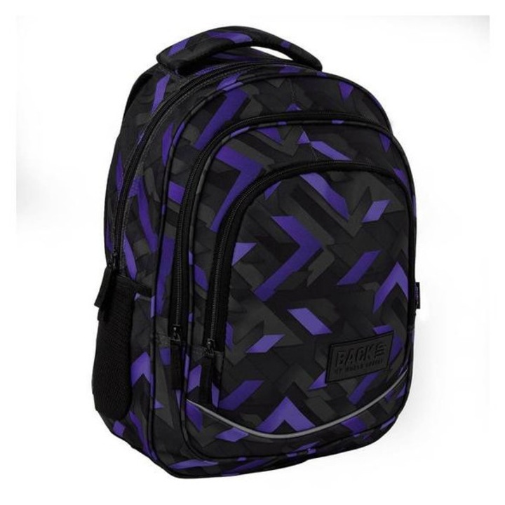 Ghiozdan scolar BackUp, rucsac - 3 compartimente - Negru, violet (PLB7X47)