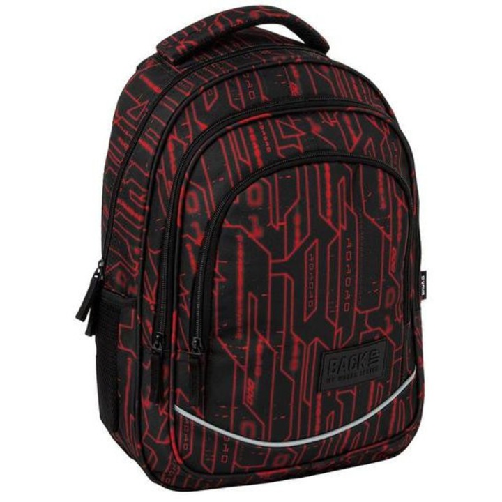 BackUp iskolatáska, hátizsák - 3 rekeszes - Black, red (PLB7X51)