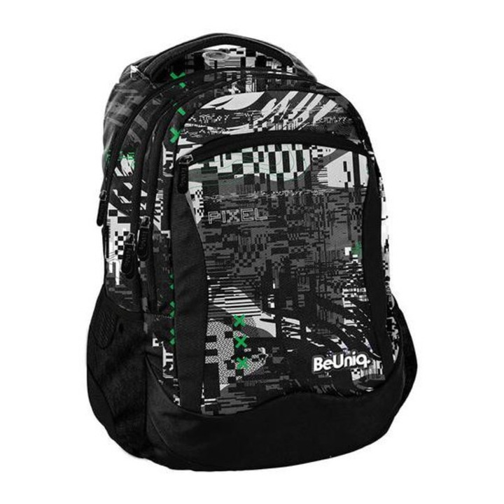 Ученичка BeUniq, раница - 3 отделения - черна, зелена (BU25PI-2808)