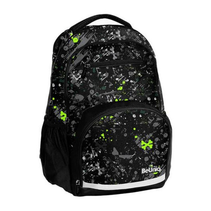Ученичка BeUniq, раница - 2 отделения - Черна, зелена (BU25BR-2804)