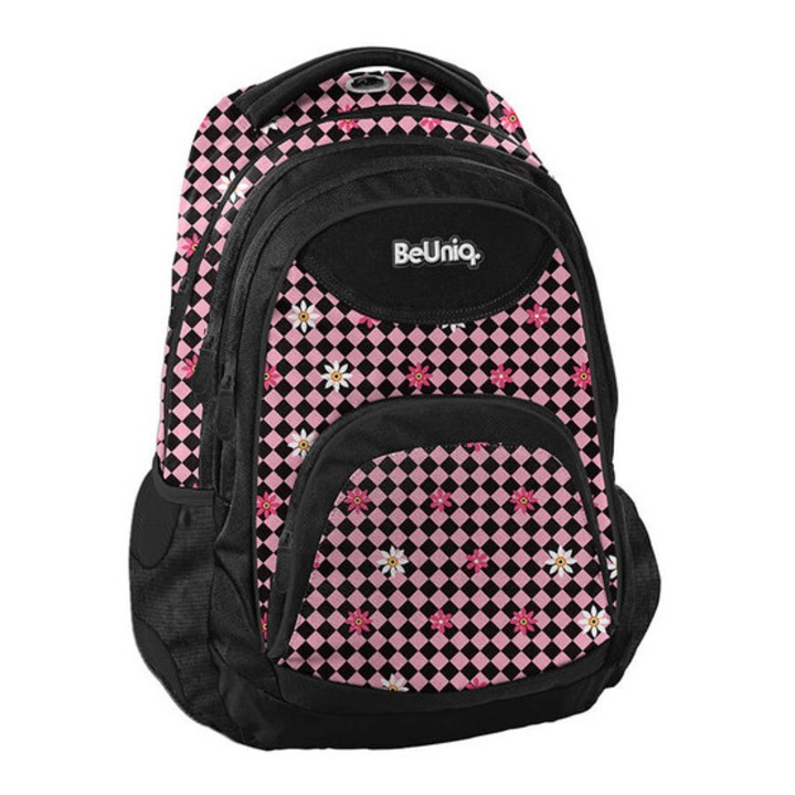 BeUniq iskolatáska, hátizsák - 3 rekeszes - Pepita, pink (BU25KR-2708)