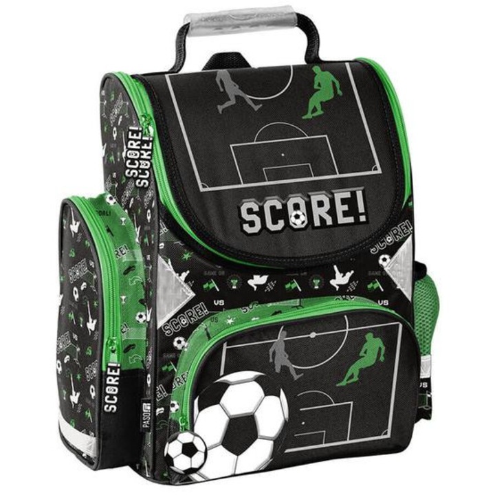 Ghiozdan scolar ergonomic, PASO, Fotbal, Verde, Negru PP25FA-525