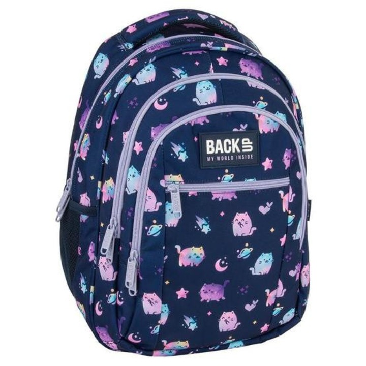 Ученичка BackUp, раница - 3 отделения - Синя котка (PLB7O25)
