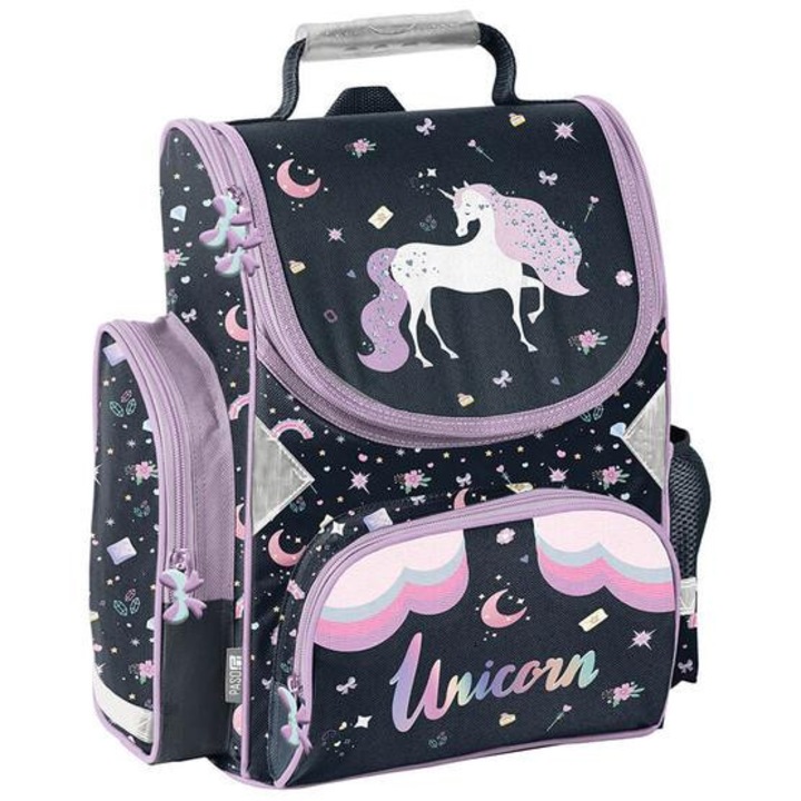 Unikornis ergonomikus iskolatáska - Fekete, lila (PP25UO-525)
