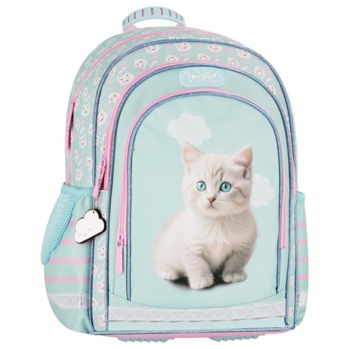 Cicás iskolatáska, hátizsák - 3 rekeszes - kék, rózsaszín (550875)