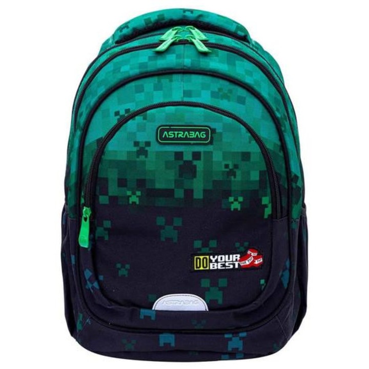 Rucsac scolar ASTRA, 3 compartimente, 2 buzunare exterioare, culoare multicolor, 39x28x15cm, capacitate 20l