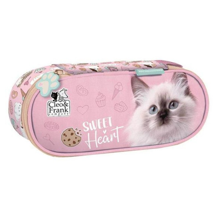 Cleo és Frank ovális cicás tolltartó - Sweet Heart