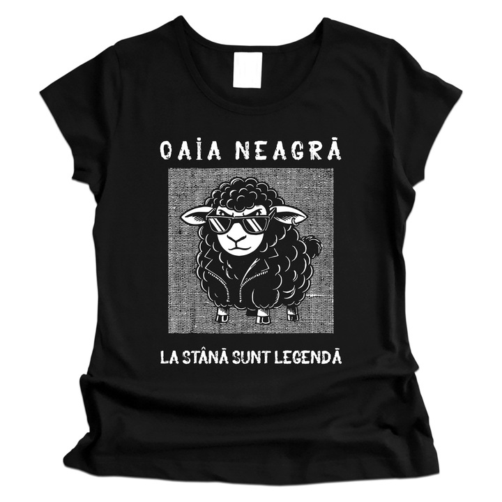 Дамска тениска със забавно послание, K-off, Black Sheep, I'm a Legend in the Sheepcoar, черна, S