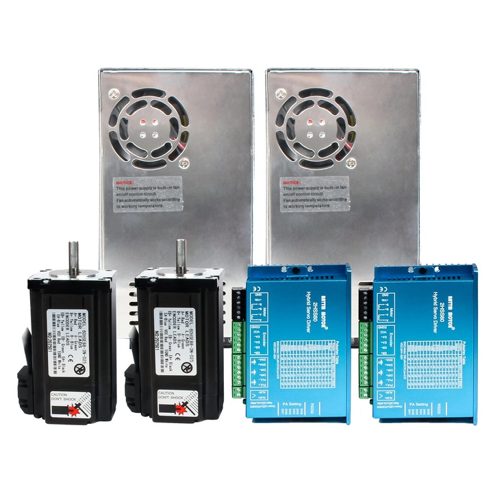 Kit servomotor CNC in bucla inchisa, cuplu de 3 N.m, sursa de alimentare de 350 W, 2 axe cu alimentare