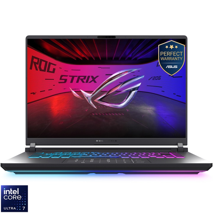 ASUS ROG Strix G16 G615LR Gamer Laptop, Intel Core Ultra 7 255HX processzorral, akár 5.2GHz-ig, 16", 2.5K WQXGA, IPS, 240Hz, G-Sync, 32GB DDR5, 1TB SSD, GeForce RTX 5070 Ti 12GB GDDR7, Operációs rendszer nélkül, Eclipse Gray szürke