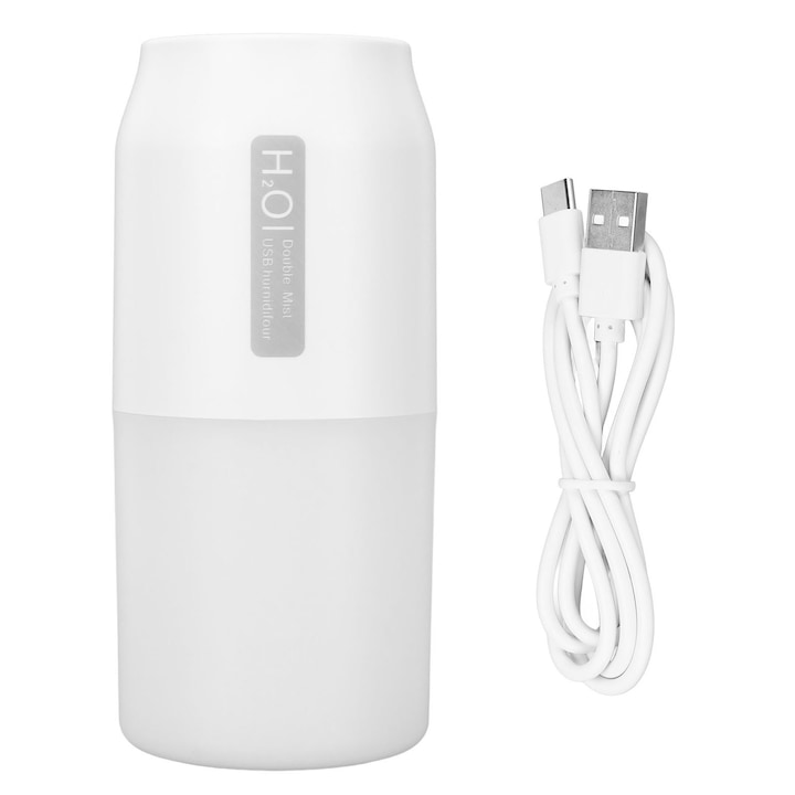 Umidificator mini USB 300ML cu lumina de noapte, functie de spray, plastic, pentru birou si acasa