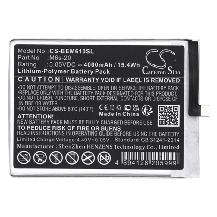 Cameron sino li-polymer akkumulátor, 3.85v / 4000mAh, bea-fon m6s-20 kompatibilis fekete, gyártói csomagolás