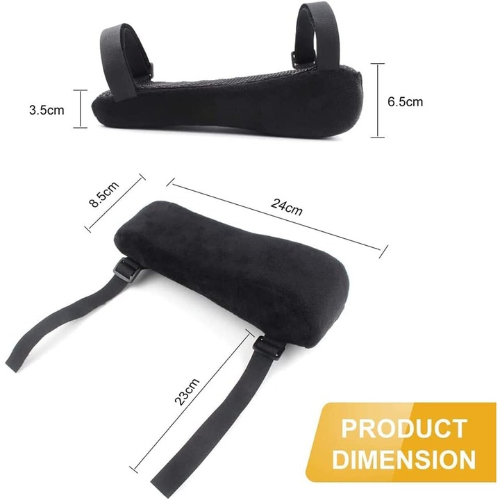 Set 2 perne pentru brate scaun, poliester, spuma cu memorie, Negru