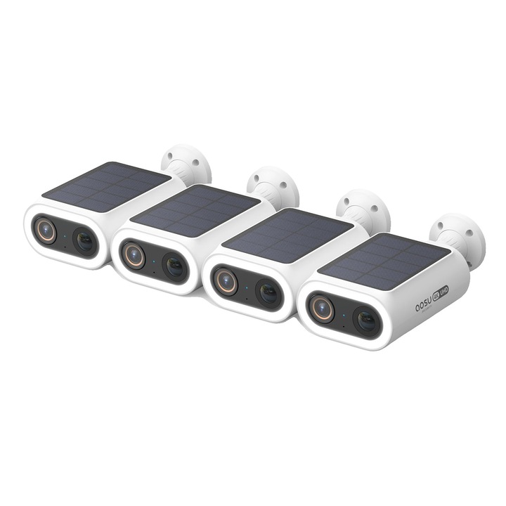 Соларна камера за наблюдение, 8MP, 4K, интелигентно детектиране, комплект от 4, бяла