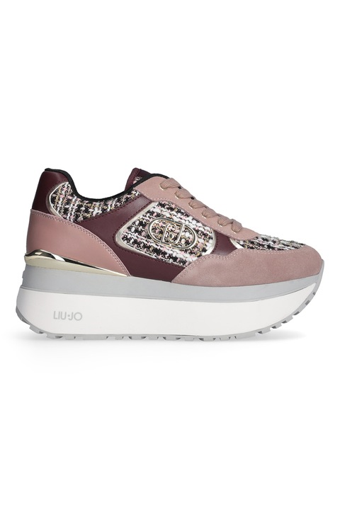 Liu Jo, Flatform bőrsneaker textilrészletekkel, Bíborszín/Púderrózsaszín