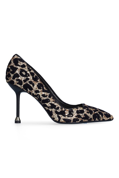 Liu Jo, Pantofi cu toc si animal print, Auriu/Negru, 39