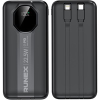 Baterie Externa Runex®, Model PB900, 20.000mAh, Power Bank Portabil, Incarcare Rapida 22.5W, 3 Porturi, Display LED, Compatibil Apple, Samsung, Universal, Acumulator 2 Cabluri, Type-C, Lightning