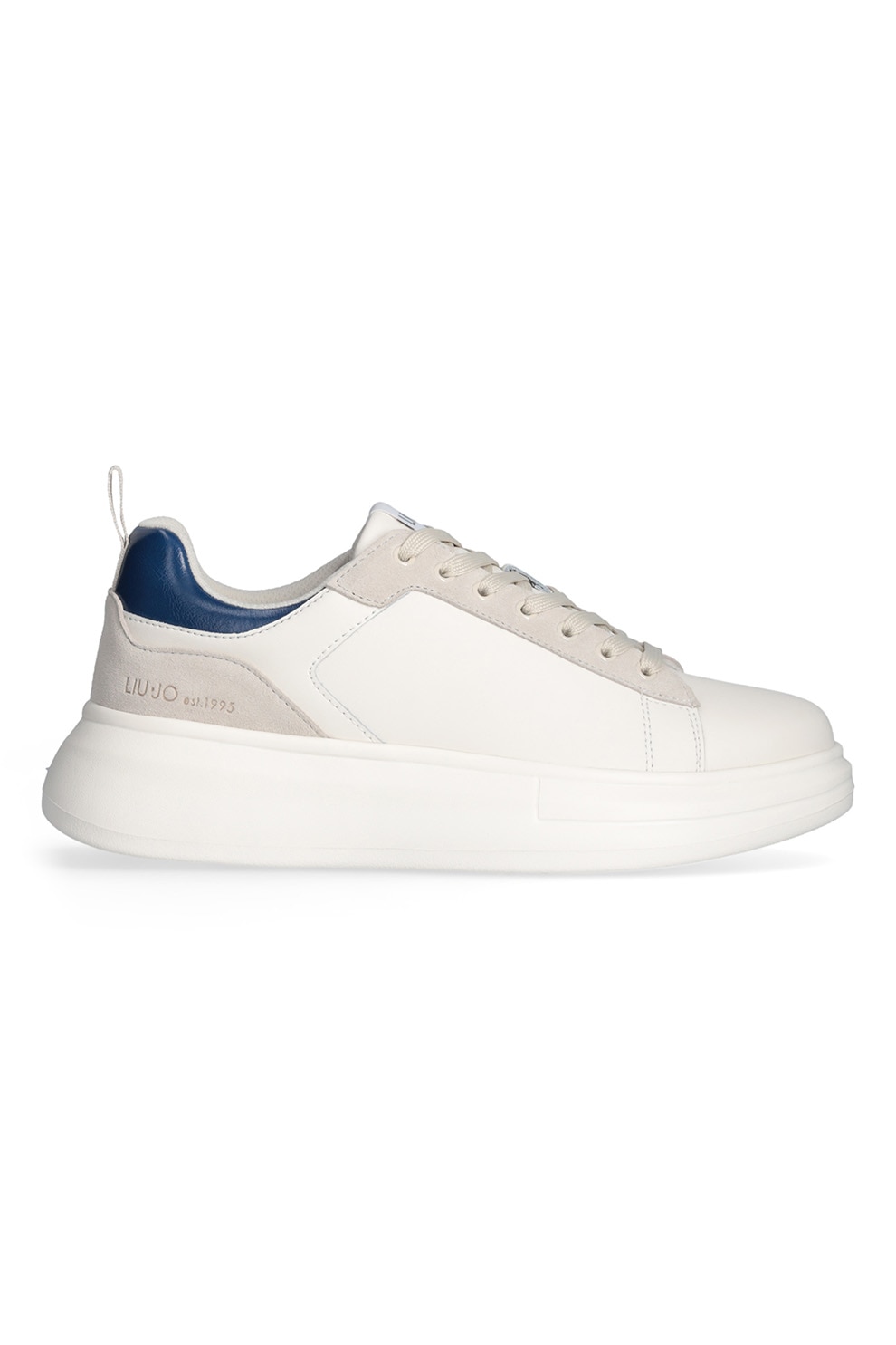 Liu Jo, Pantofi sport wedge de piele, Alb fildes, Albastru inchis, 40