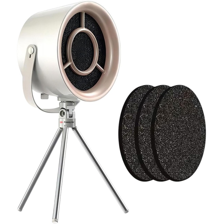 Hota Portabila Cu Filtru Carbon Fara Evacuare Freezy Air® AirPure One, 12W, Viteza 5000 RPM, 3 Trepte De Viteza, Pentru Bucatarie Mica, Gratar de Interior, Fondue, Rulota, 3 filtre Detasabile Extra, Usor de Curatat Incluse, Crem