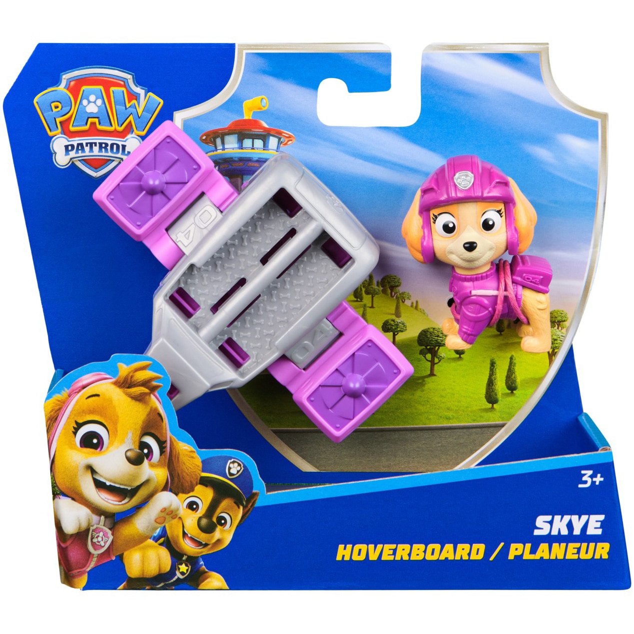 Set Paw Patrol Action Pups, Vehicul de Salvare Hoverboard si Figurina Skye, 5 cm