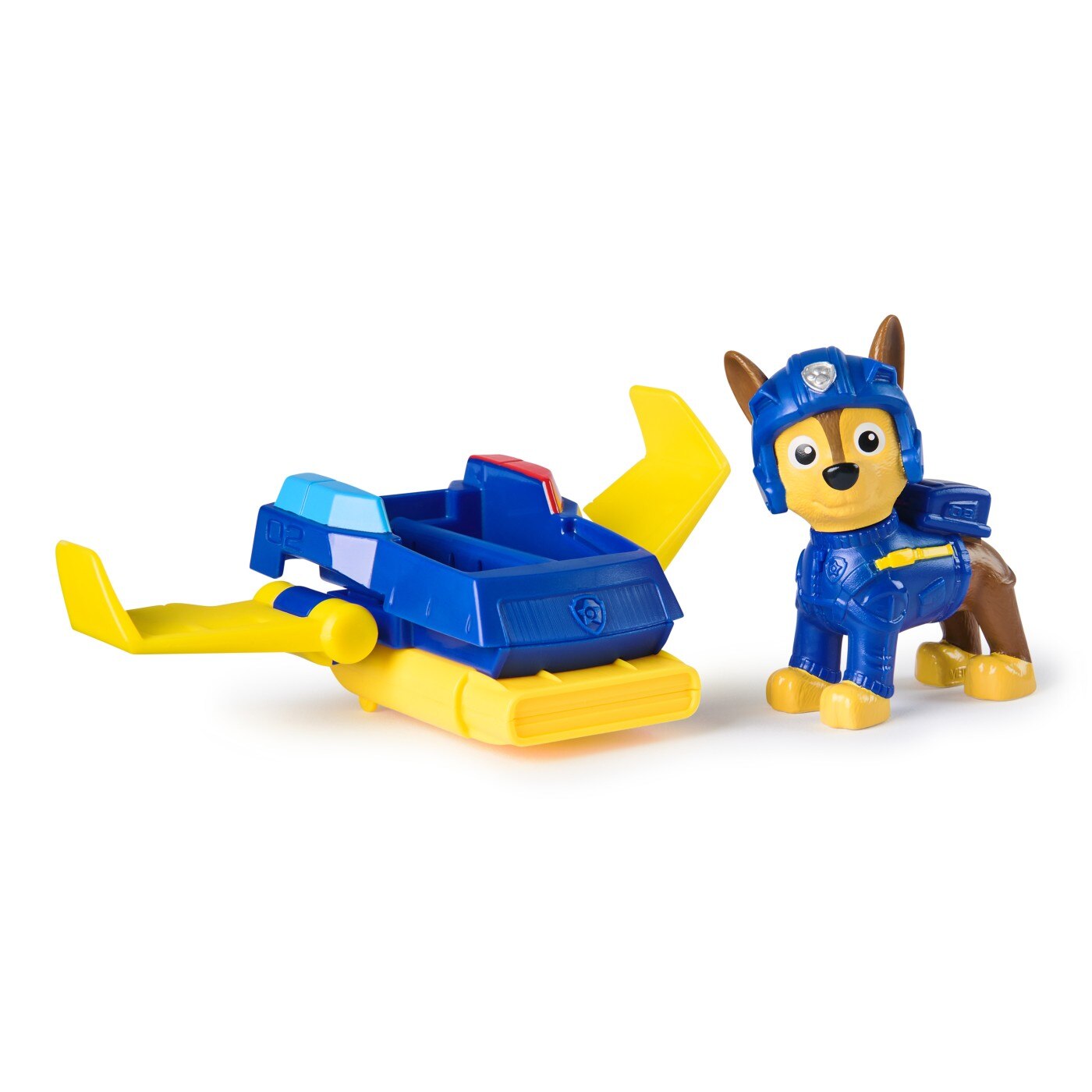 Set Paw Patrol Action Pups, Vehicul de Salvare Hoverboard si Figurina Chase, 5 cm