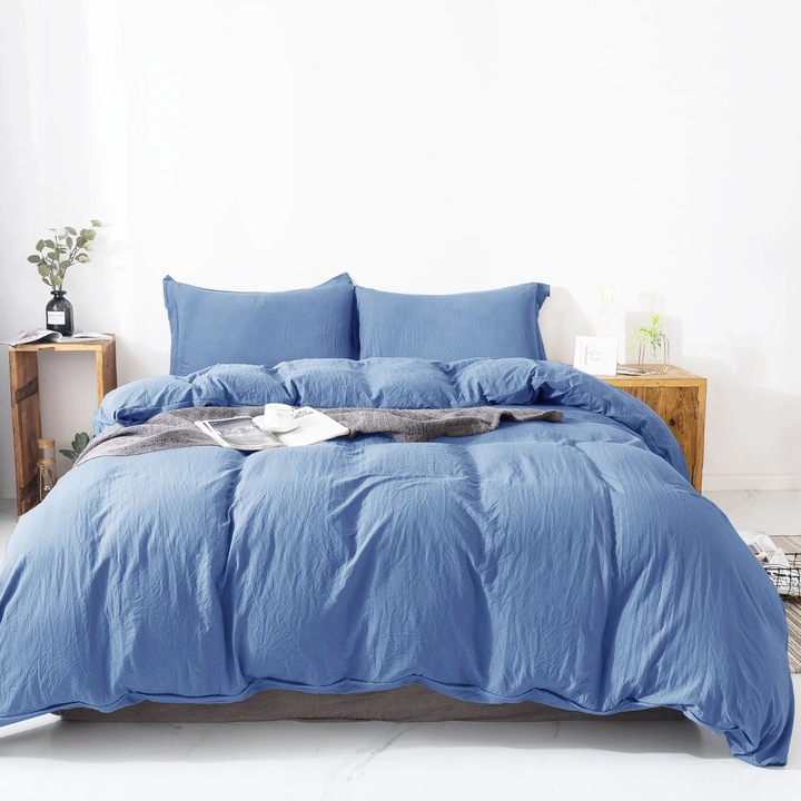 Enyhén puha ágyneműhuzat-garnitúra, paplanhuzat 200 x 200 cm, párnahuzat 80 x 80 cm, pamut, kék színű