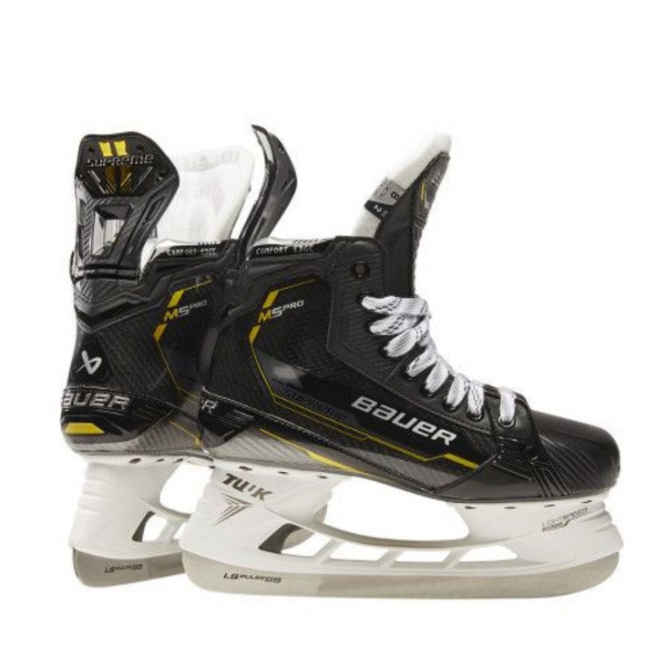 Bauer, Carbon Curv kompozit jégkorcsolya, hőformázható, Reflex Tendon Guard, Supreme M5 Pro, Fekete/fehér, JR-INT 6-40,5, Fit 3