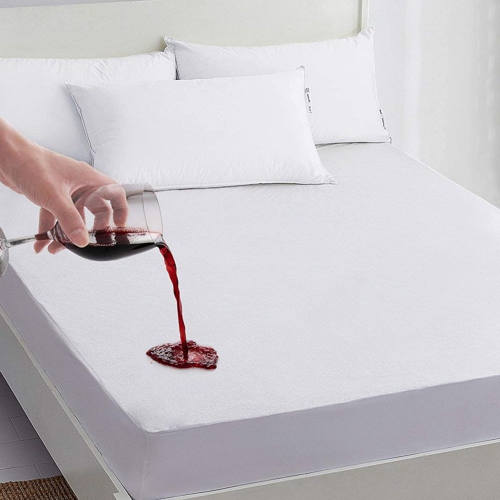 Husa protectie saltea, 100% Impermeabila, NufJoy®, Bumbac, 140x200x25 cm, lavabila la masina, cearceaf de pat cu elastic, Alb